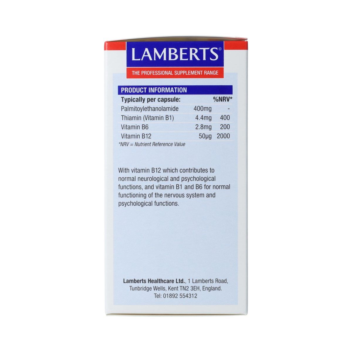 Lamberts Neuro-logical Plus PEA capsules with 400mg palmitoylethanolamide, Vetzuren supplement, 60 capsules in a bottle.
