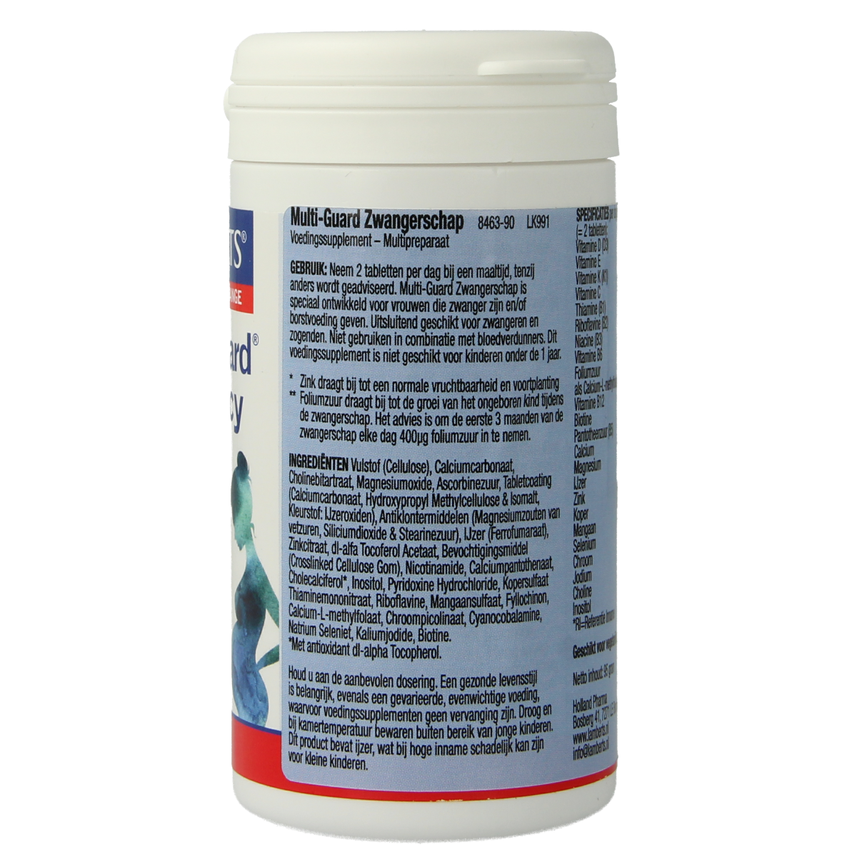 Lamberts Multi-Guard zwangerschap multivitamine supplement with 90 tablets, designed for pregnant women.