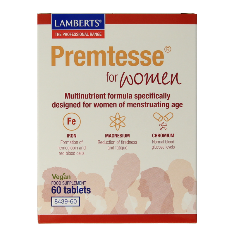 Lamberts Premtesse multivitamin tablets in a plastic bottle, designed for daily vitamin and mineral supplementation.