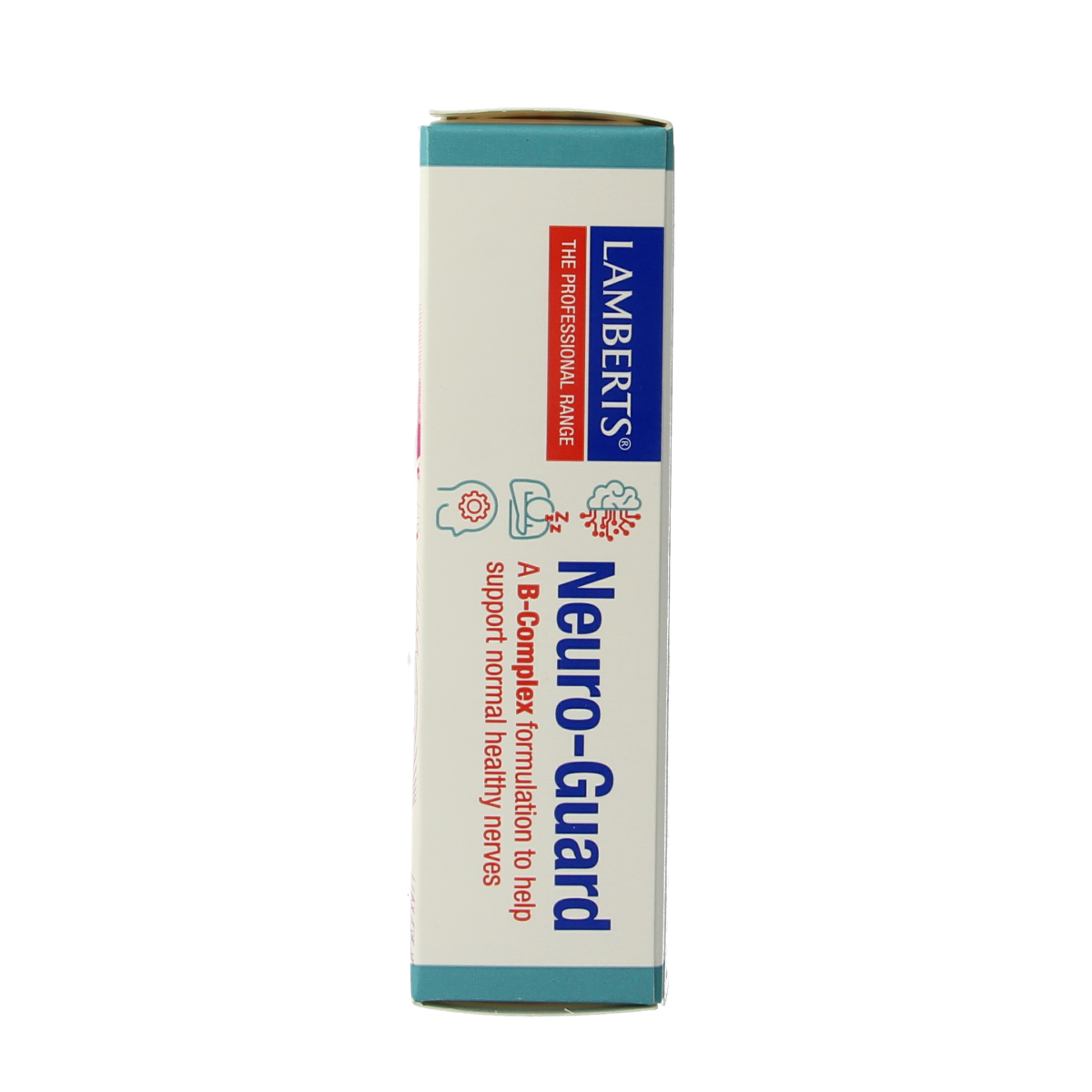 Lamberts Neuro-Guard herbal supplement bottle with 60 tablets, containing B1, B6, and B12 vitamins for nerve support.