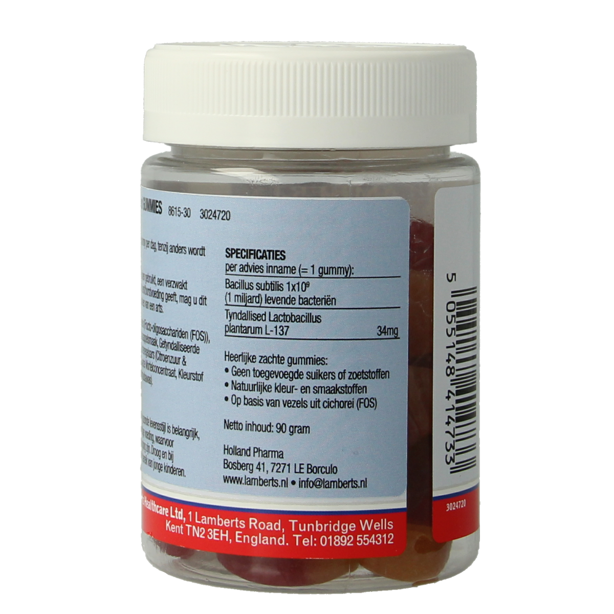 Lamberts Bioom Balans Advanced Gummies, herbal supplement in a clear bottle with 30 gummies on a white background.