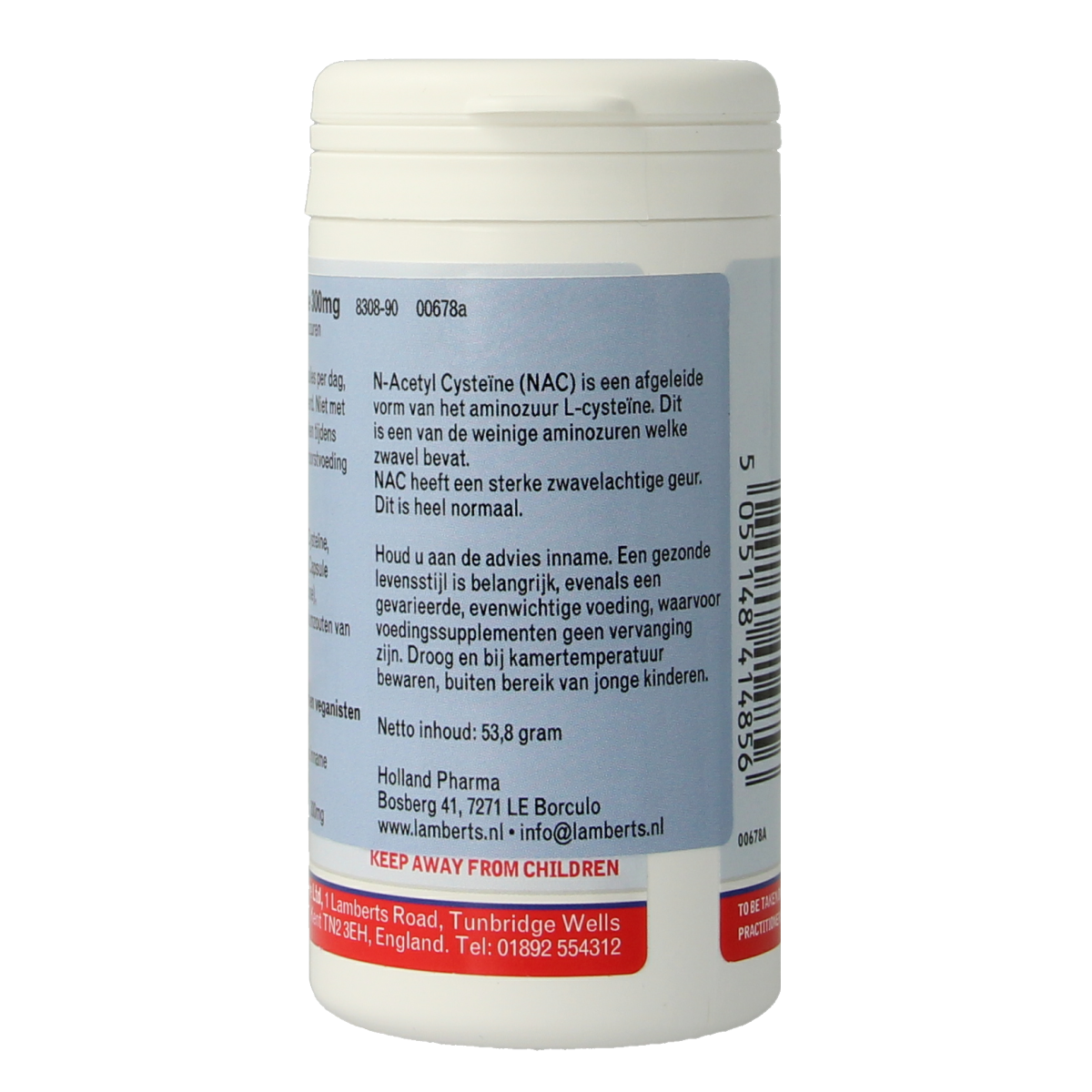 Lamberts N-Acetyl Cysteine amino acid capsules in a bottle with 90 capsules, dietary supplement from Lamberts.