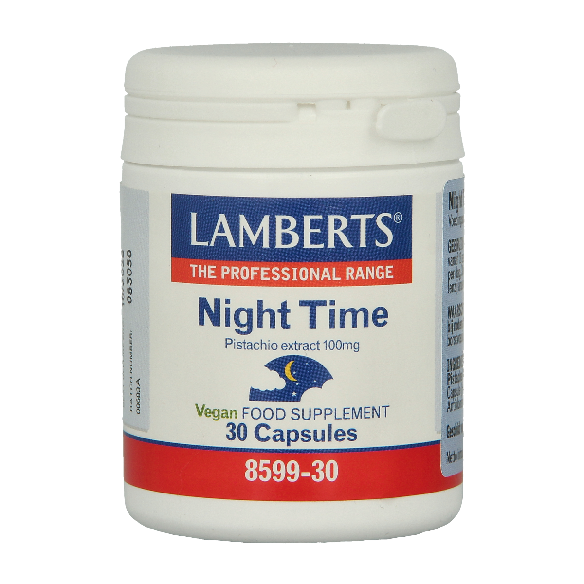 Lamberts Night Time herbal supplement capsules in a bottle, designed for restful sleep and relaxation.
