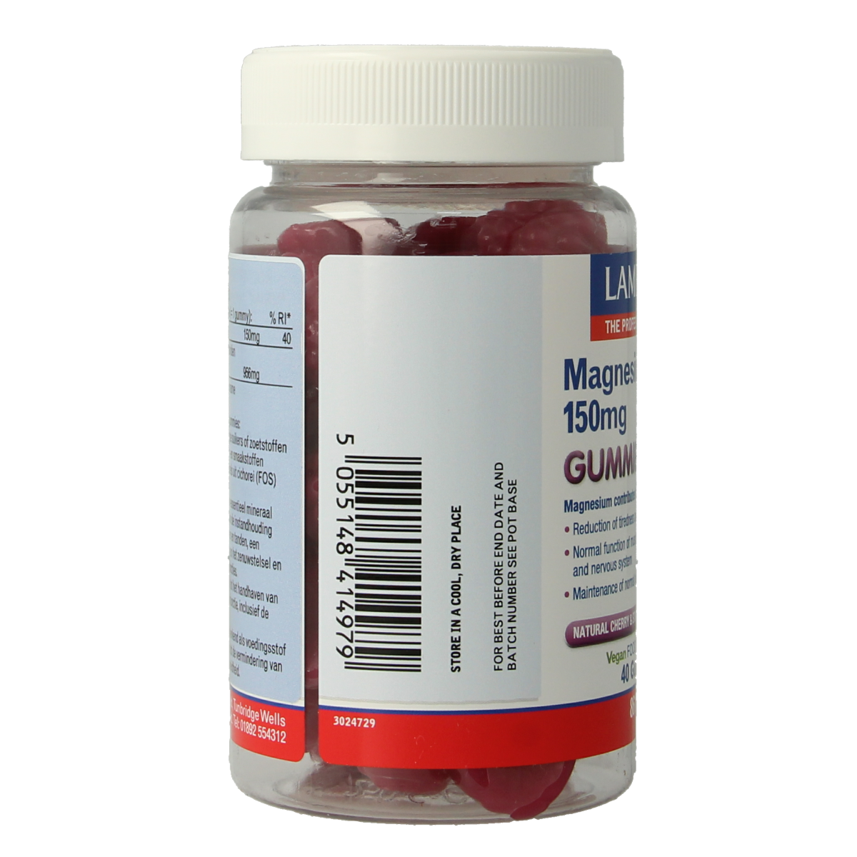Lamberts Magnesium Citrate Gummies bottle with 40 gummies, natural mineral supplement in a clear container.