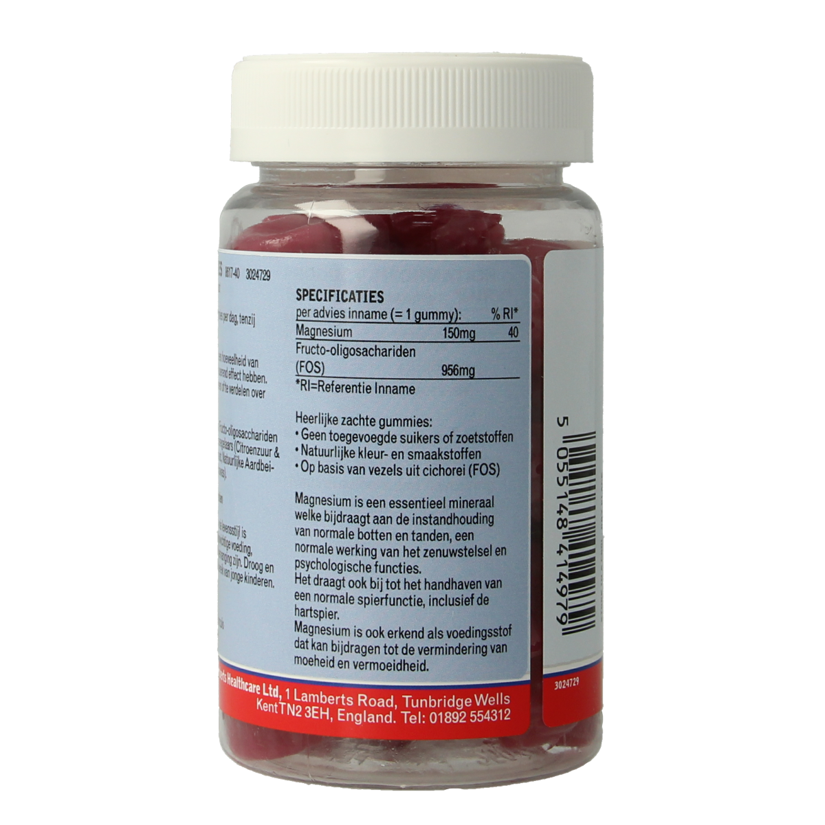 Lamberts Magnesium Citraat Gummies bottle with 40 gummies, showing colorful fruit-flavored mineral supplement chews.