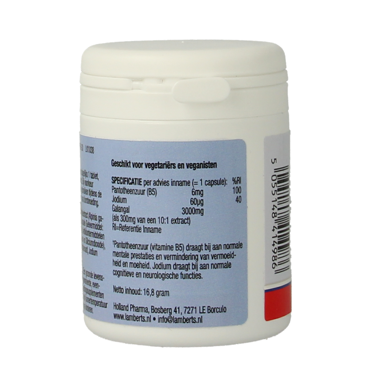Lamberts Cogni-focus herbal supplement capsules, 30-count, displayed in a clear container with green and white packaging.