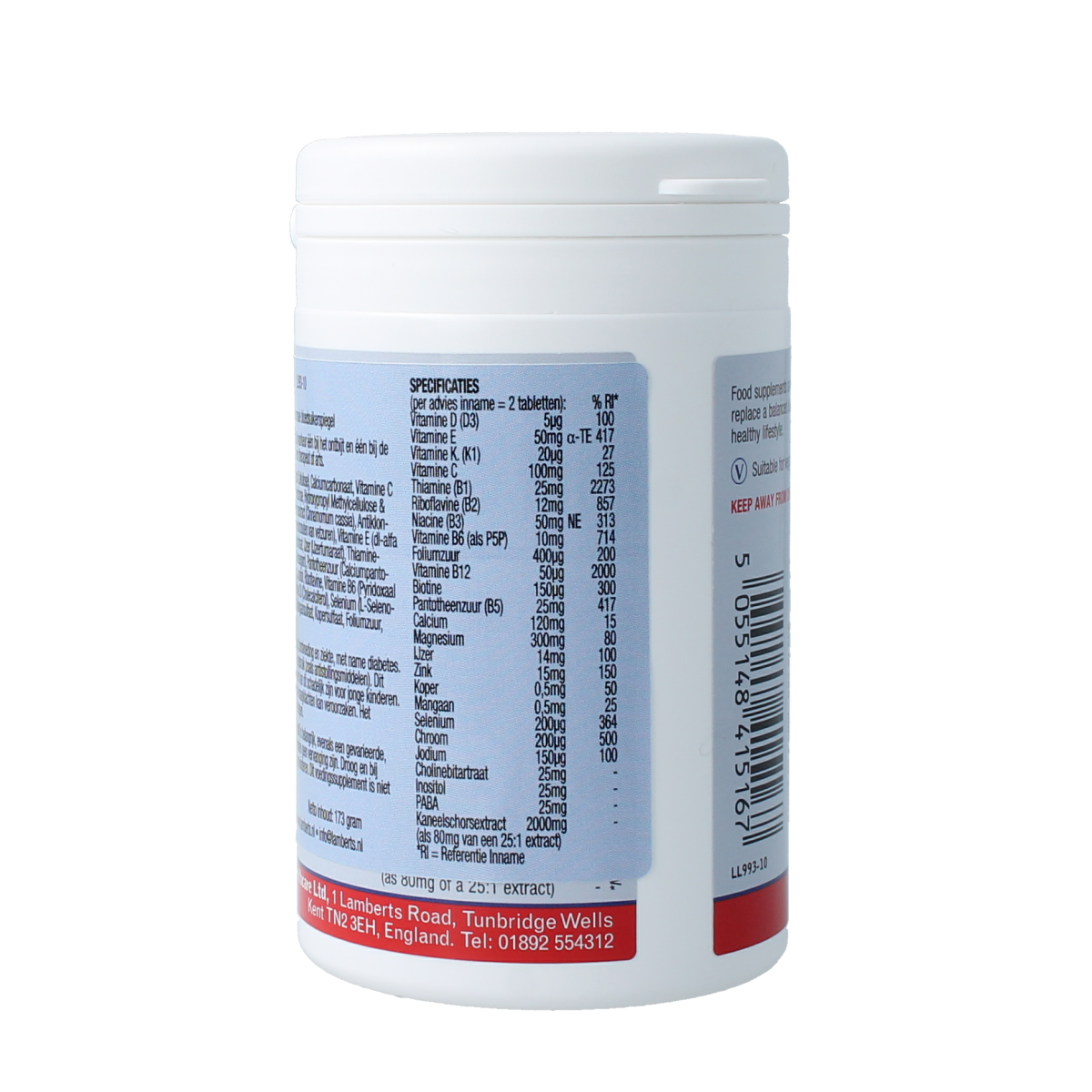 Lamberts Multi-Guard sugar control multivitamin tablets, 120 count, dietary supplement for blood sugar management.