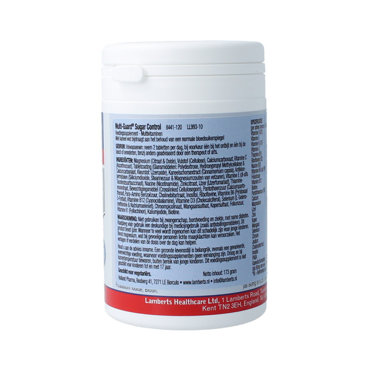 Lamberts Multi-Guard sugar control multivitamin tablets, 120 count, dietary supplement for blood sugar management.