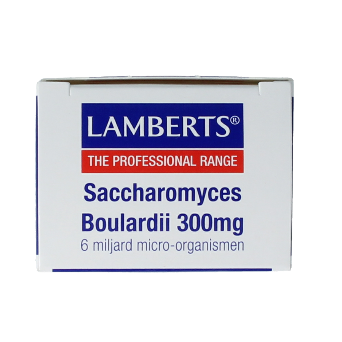 Lamberts Saccharomyces boulardii probiotic capsules in a white bottle, dietary supplement for digestive health.