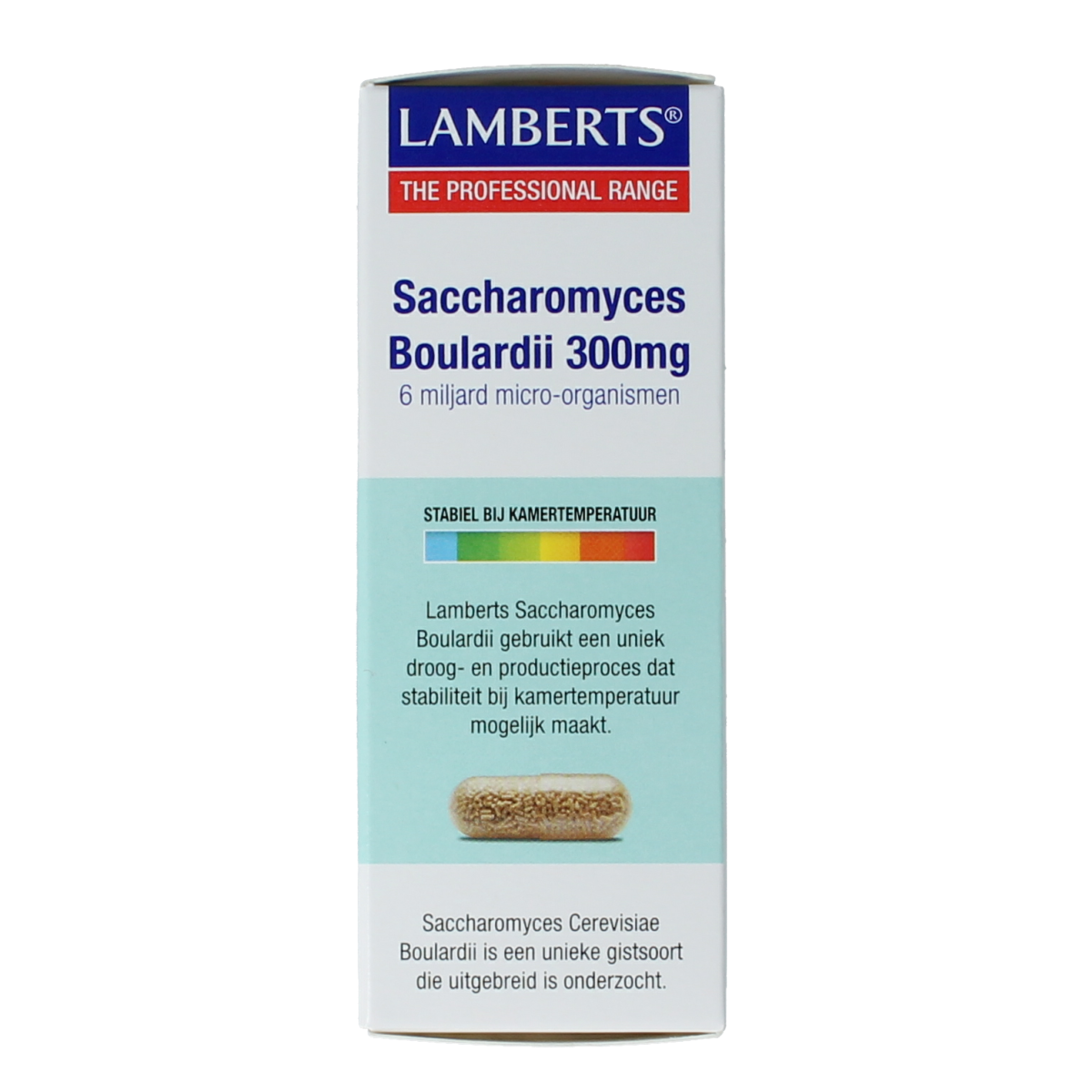 Lamberts Saccharomyces boulardii probiotic capsules in a blister pack, dietary supplement for digestive health.