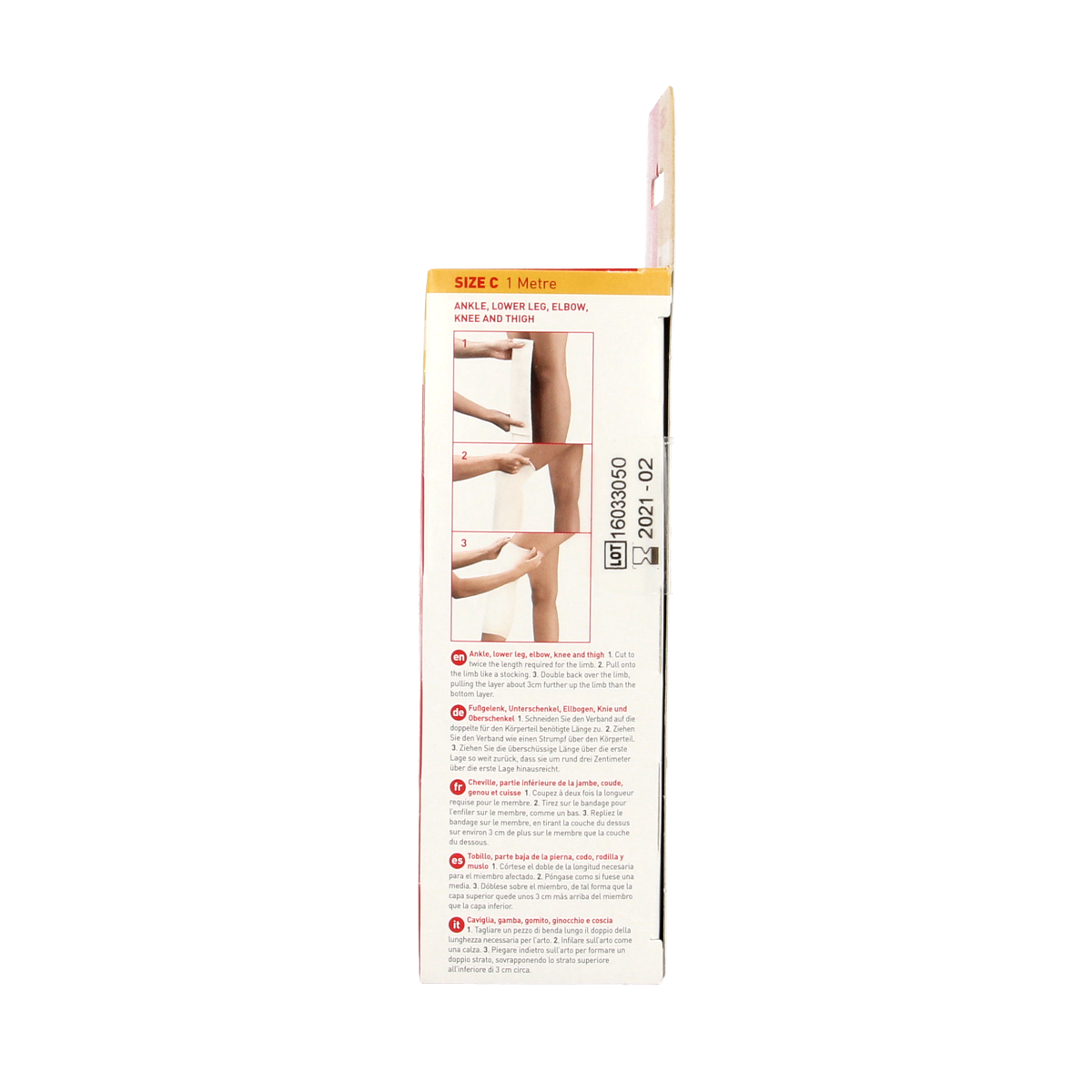 Tubigrip elastic tubular bandage in size C, skin-colored, designed for support and compression, shown in the image.