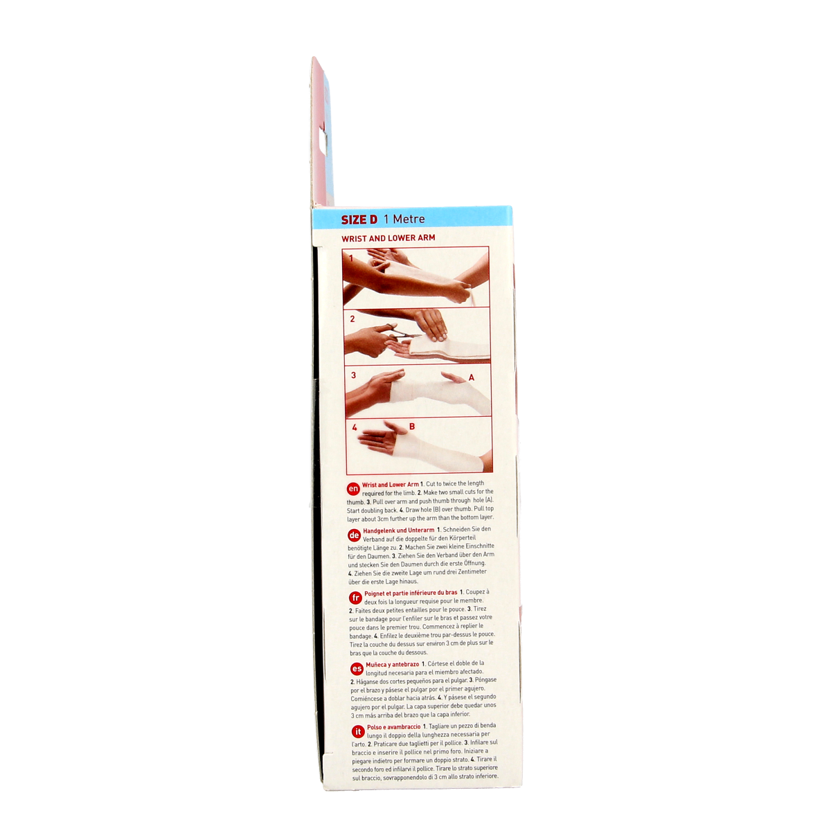 Beige Tubigrip elastic cylindrical bandage by Tubigrip, shown rolled up on a white background.