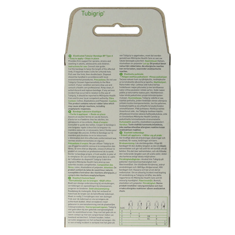 Elastic Tubigrip compression tube bandage in skin tone, designed for support and compression, shown on a plain background.