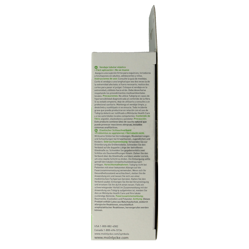 Elastic Tubigrip compression tube bandage for skin, black, flexible, and comfortable, used for support and swelling reduction.