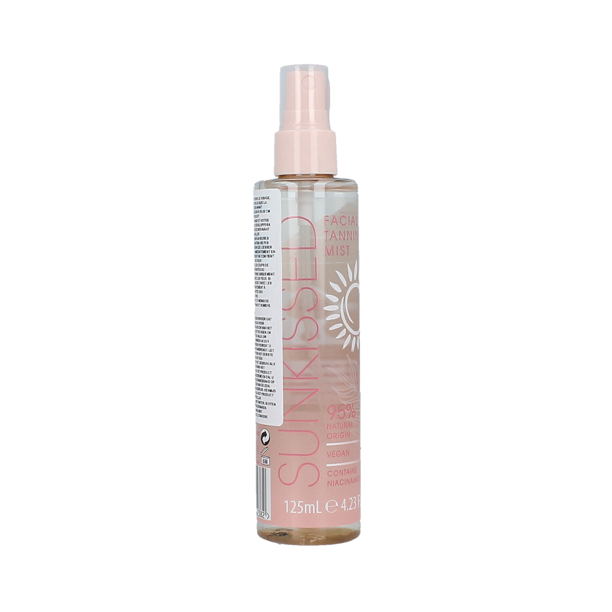 Sunkissed Clear Ocean Facial Tanning Mist in 125ml bottle, with a spray nozzle and ocean-inspired label design.