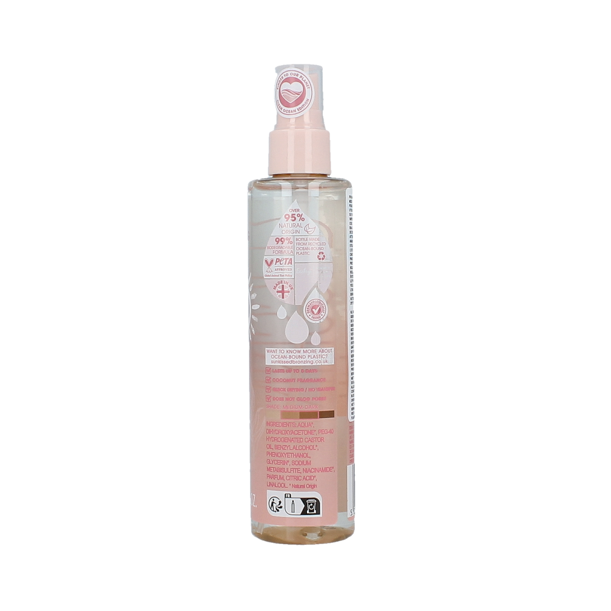 Sunkissed Clear Ocean Facial Tanning Mist in 125ml bottle with blue and white packaging, suitable for facial tanning.
