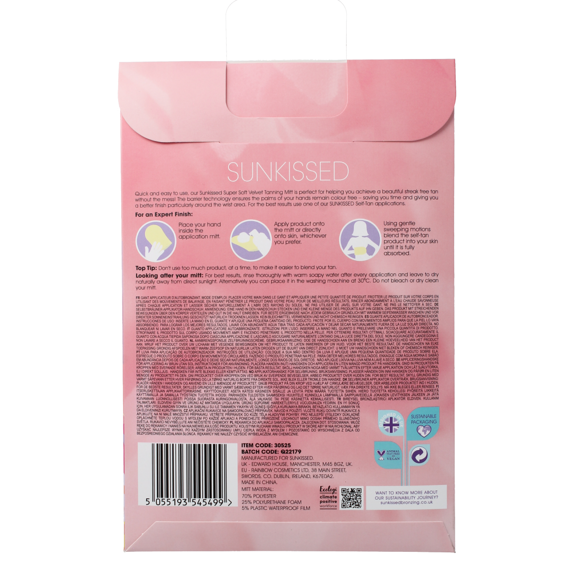 Sunkissed super soft single-sided tanning mitt for sunless tanning, shown in image with smooth, plush surface.