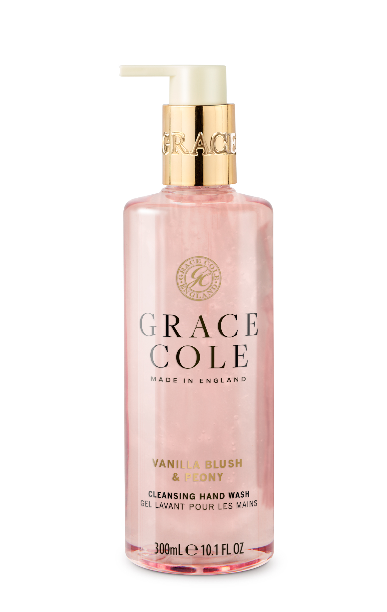 Grace Cole Vanilla Blush & Peony hand wash bottle, 300ml, featuring floral design and elegant packaging for hand care.