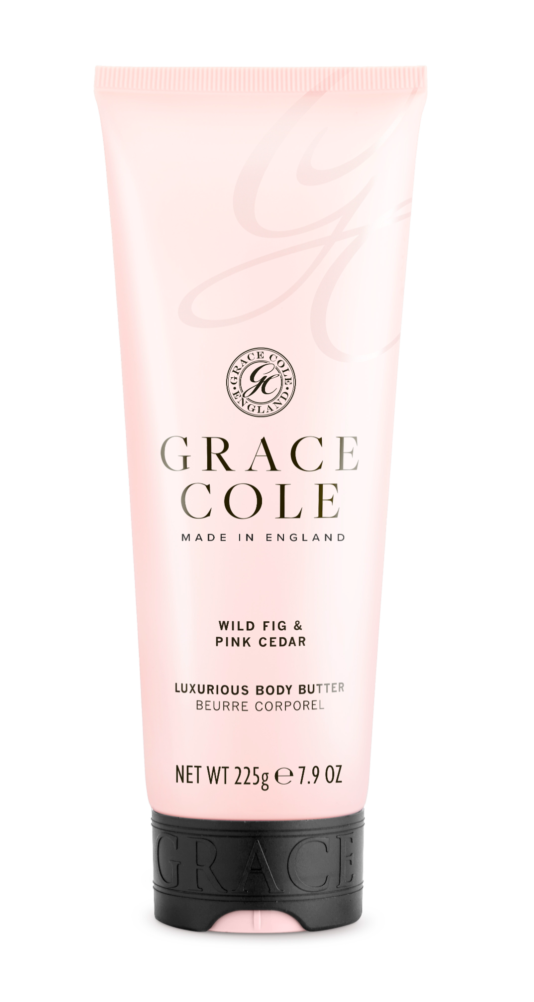 Grace Cole Wild Fig & Cedar Body Butter 225g, creamy skincare product with wild fig and cedar scent, in a jar.