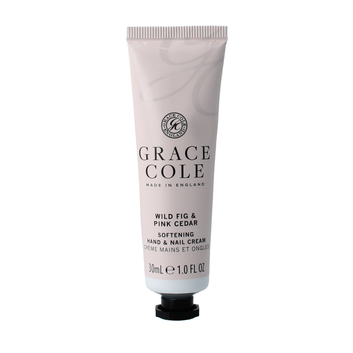Grace Cole Wild Fig & Cedar hand and nail cream tube, 30ml, featuring a sleek design with natural ingredients for nourishing skin