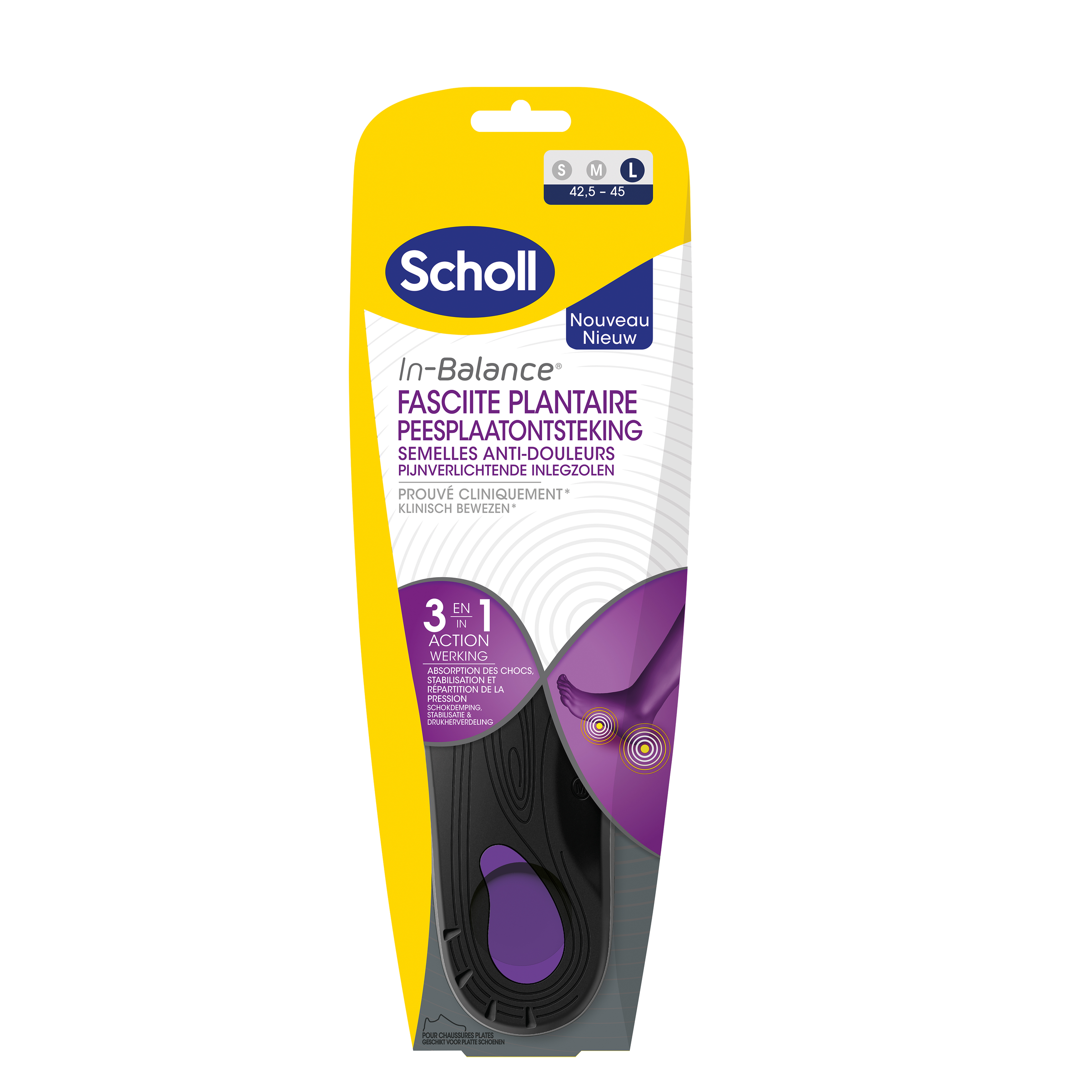 Scholl In Balance inlegzolen voor peesplaatontsteking, grote maat, paar voor voetondersteuning en comfort.