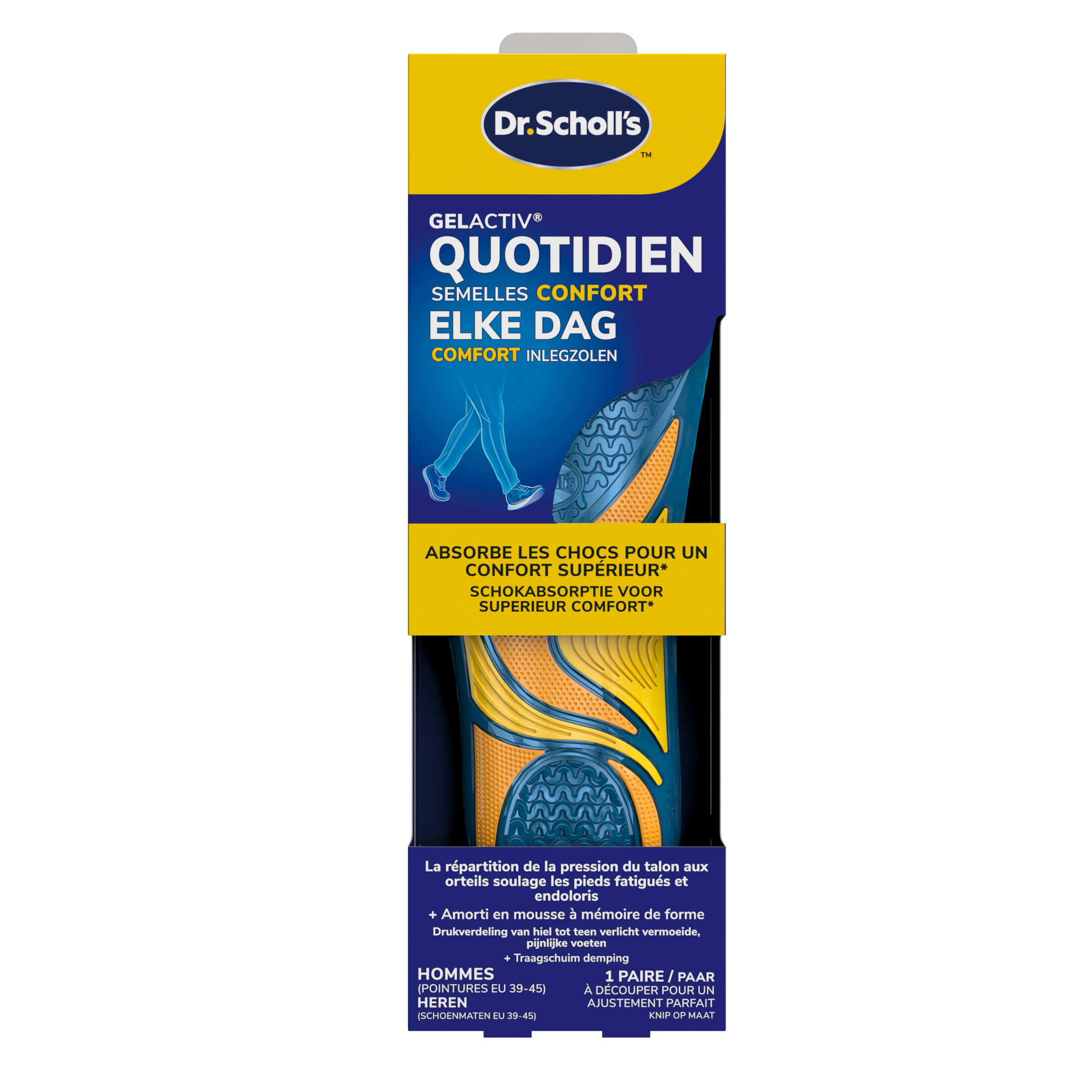 Dr. Scholl's Casual Gel Active inlegzolen in maat L (39-45) shown in the image, designed for comfort and support.