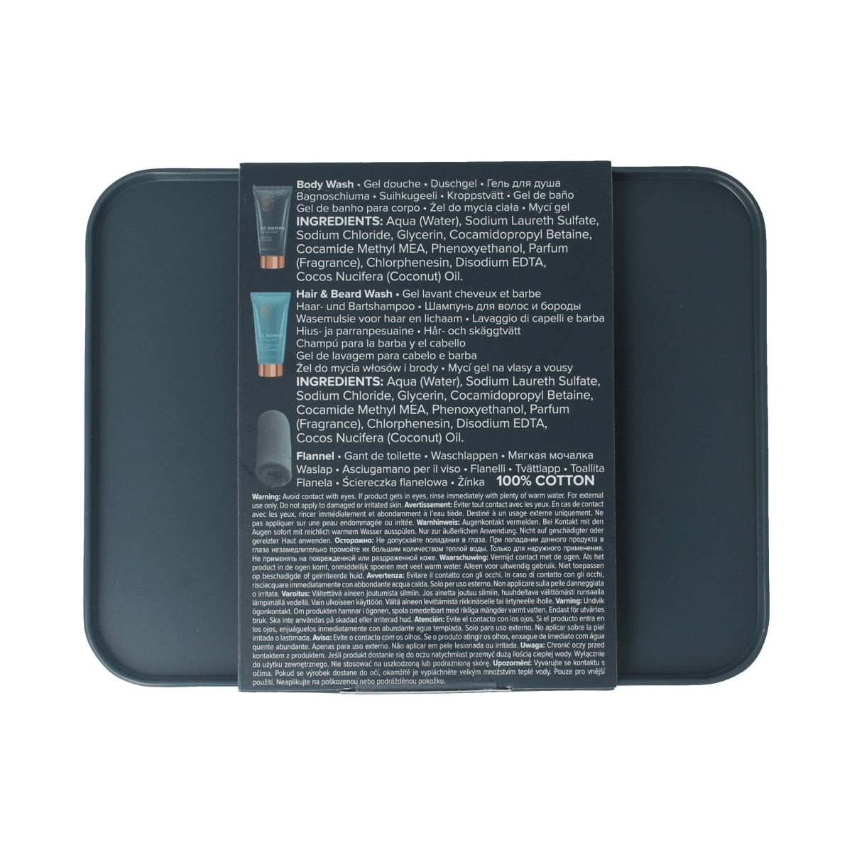 The Luxury Bathing Co Groom & Go body, hair, and beard wash set with a washcloth, designed for men's grooming and skincare.
