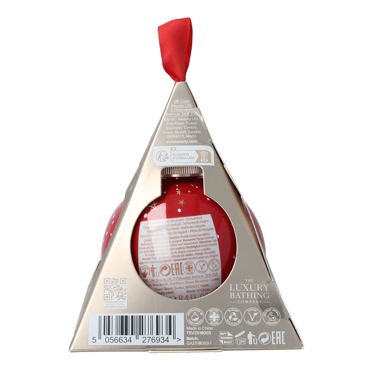 The Luxury Bathing Co Comfort & Joy bath soak bauble in 250ml, bath and shower product with a decorative packaging design.