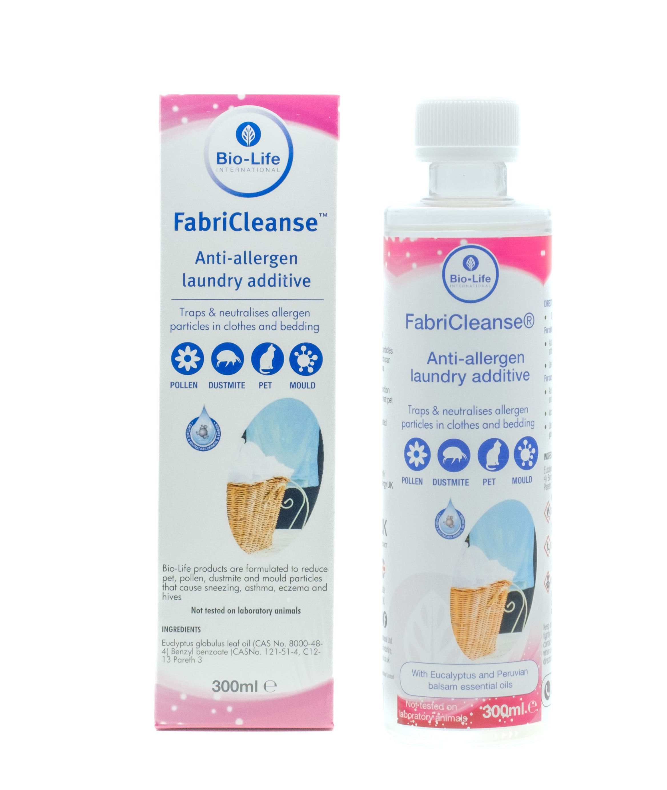 Biolife FabriCleanse 300ml laundry detergent bottle with label, natural cleaning product for fabrics and clothes.