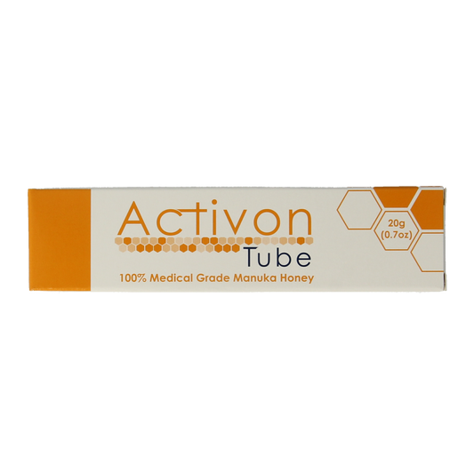 Advancis Activon Manuka Honing Gel 20g, a natural body care product with honey and herbal ingredients in a small tube.