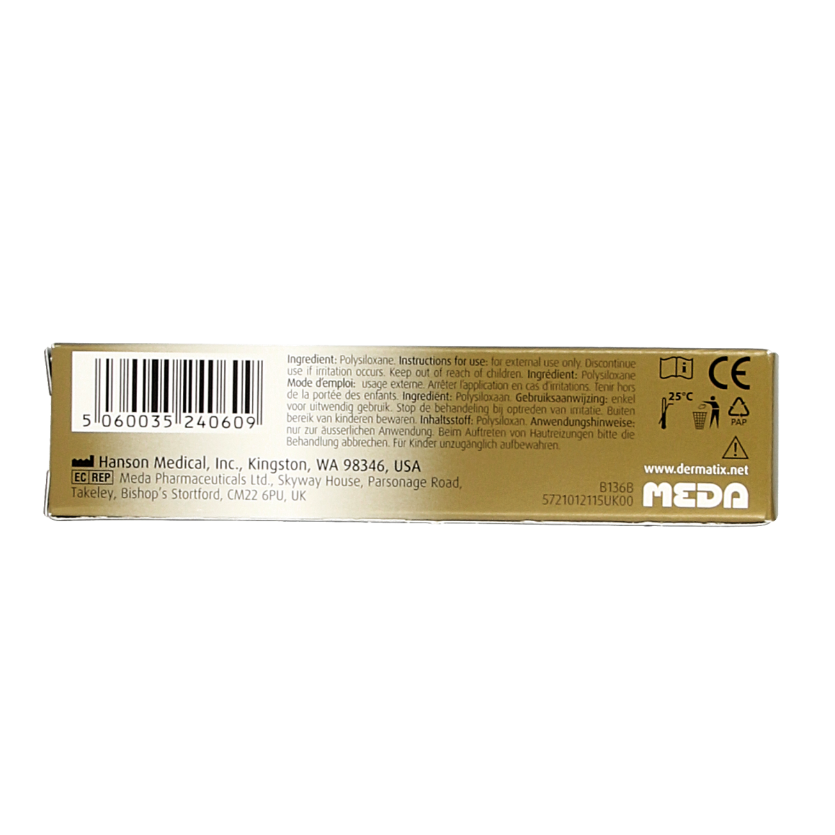Dermatix Siliconen gel in 15g tube, a body care product for scar treatment, with a clear gel consistency and Dermatix branding.