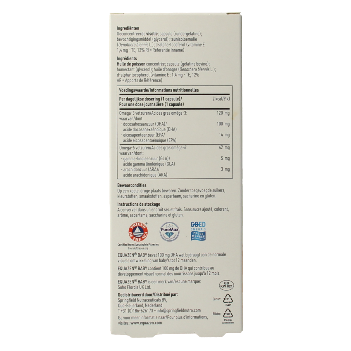 SFI Health Equazen baby omega-3 and 6 fatty acids in a 30-ampoule bottle, supporting infant brain and eye development