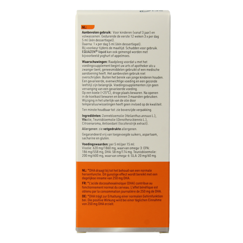 Equazen liquid citrus omega-3 and omega-6 fatty acids in a 200ml bottle, natural citrus flavor, for healthy brain and eye support.