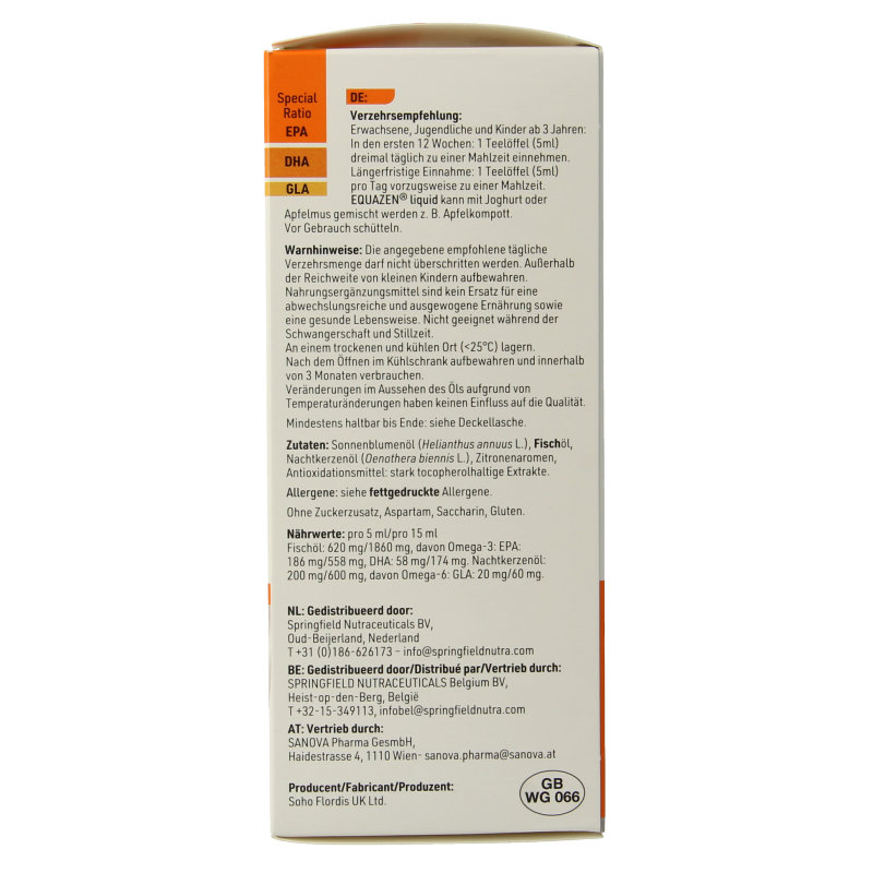 Equazen liquid citrus omega-3 and omega-6 fatty acids in a 200ml bottle, featuring a citrus flavor for supporting health.