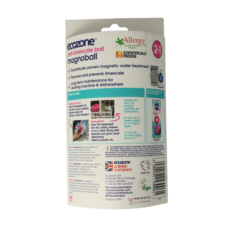 EcoZone Magnoball for washing machine and dishwasher descaling, single pack, eco-friendly cleaning product.