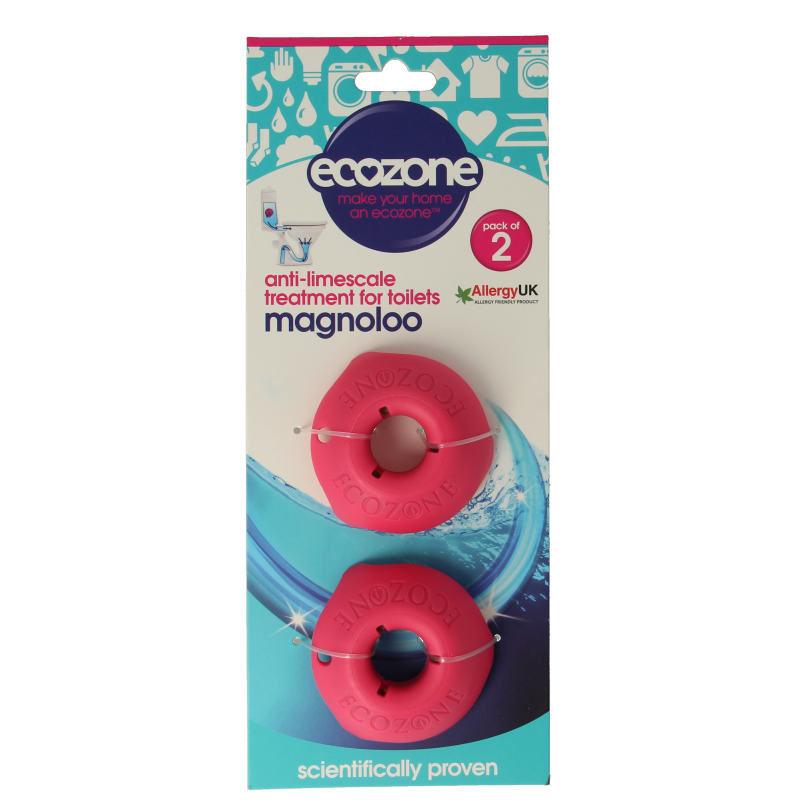 EcoZone toiletreiniger magnoloo in verpakking van 2, frisse en effectieve toiletontkalkers voor schoon en fris toilet.