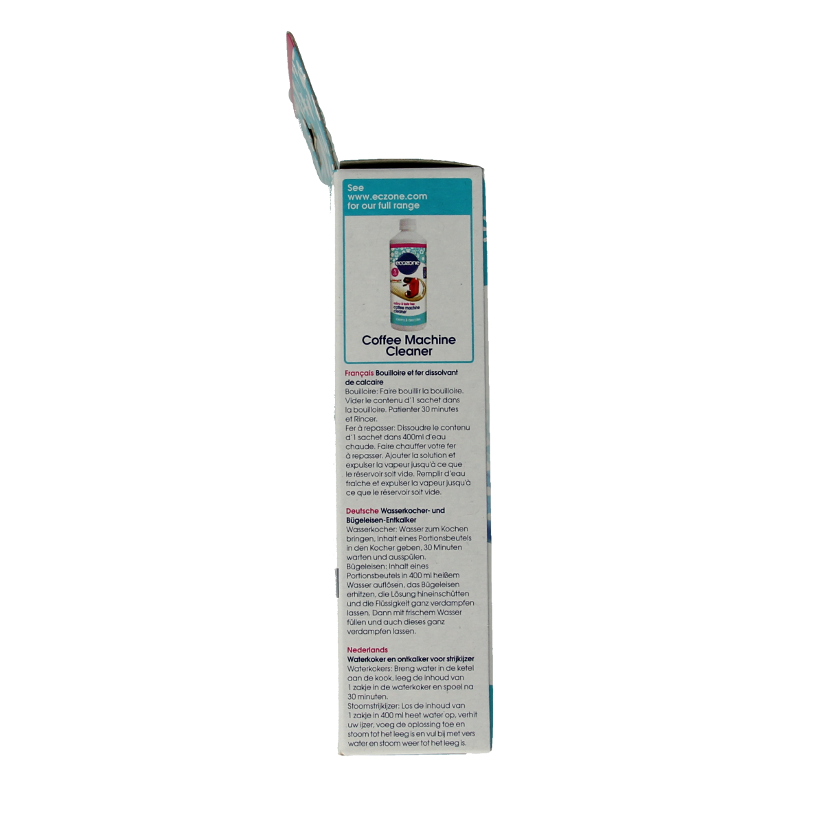 EcoZone descaler set with 3 natural cleaning tablets for water kettles and irons, eco-friendly cleaning products.