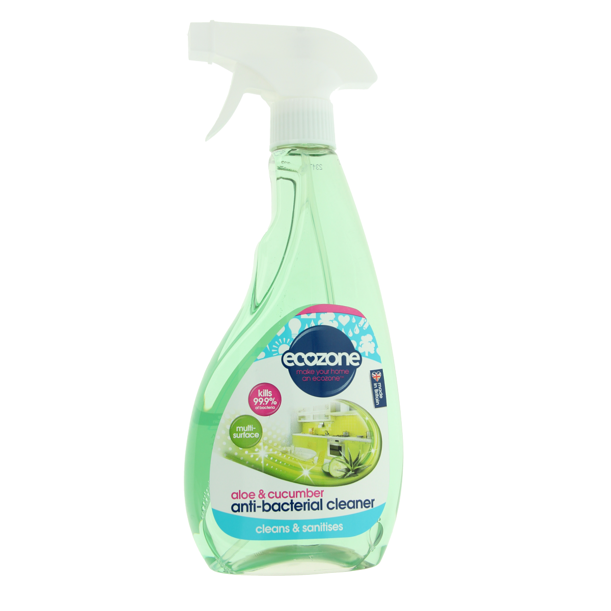 EcoZone antibacteriële allesreiniger 3-in-1 in 500ml spray bottle, versatile cleaning product for home surfaces.