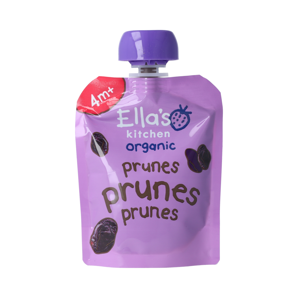Ella's Kitchen prune squeeze pouches for babies 4+ months, organic baby food in 70g pouch with prunes.