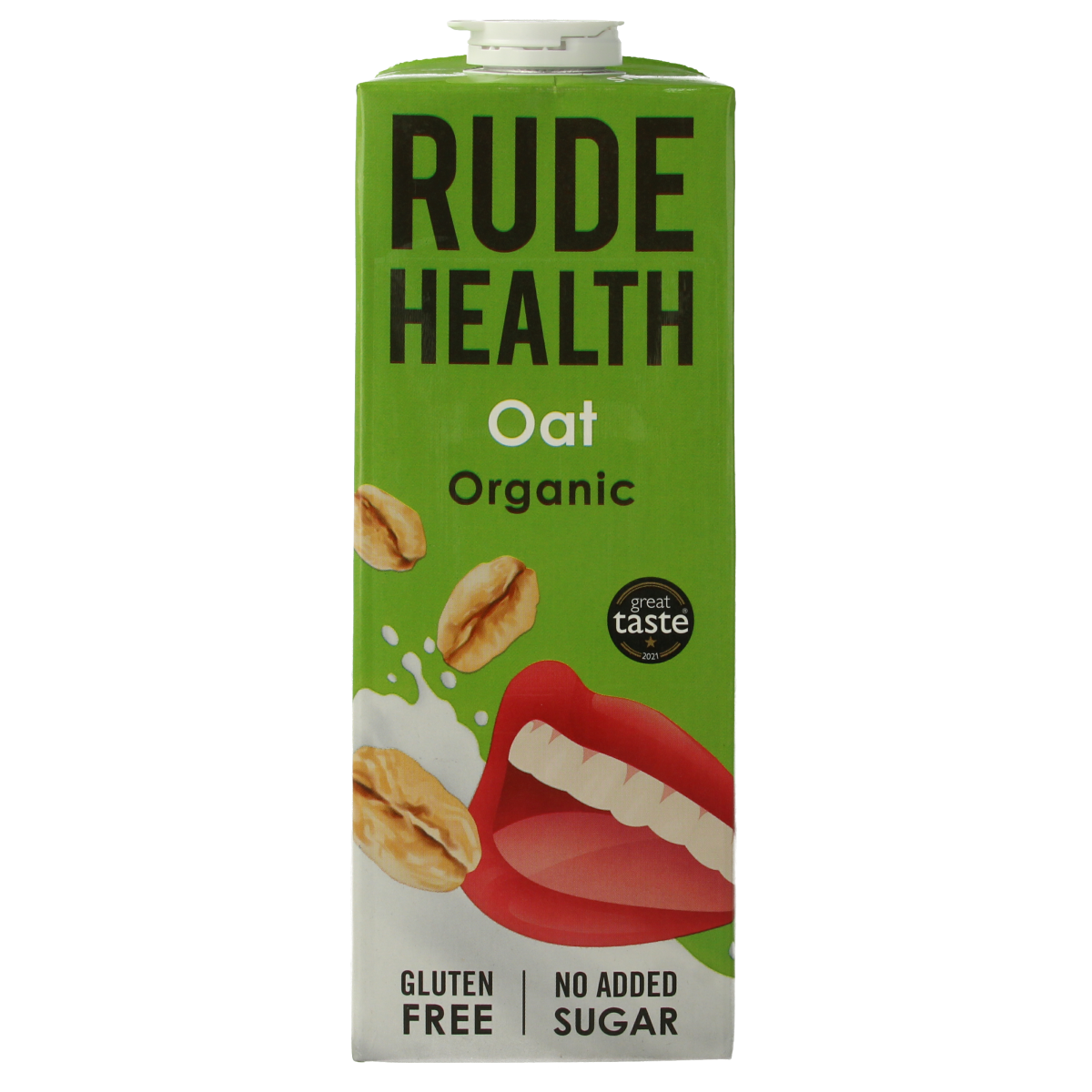 Rude Health Haverdrank organic oat drink in a 1-liter carton, showcasing a smooth, creamy beverage with a natural label.