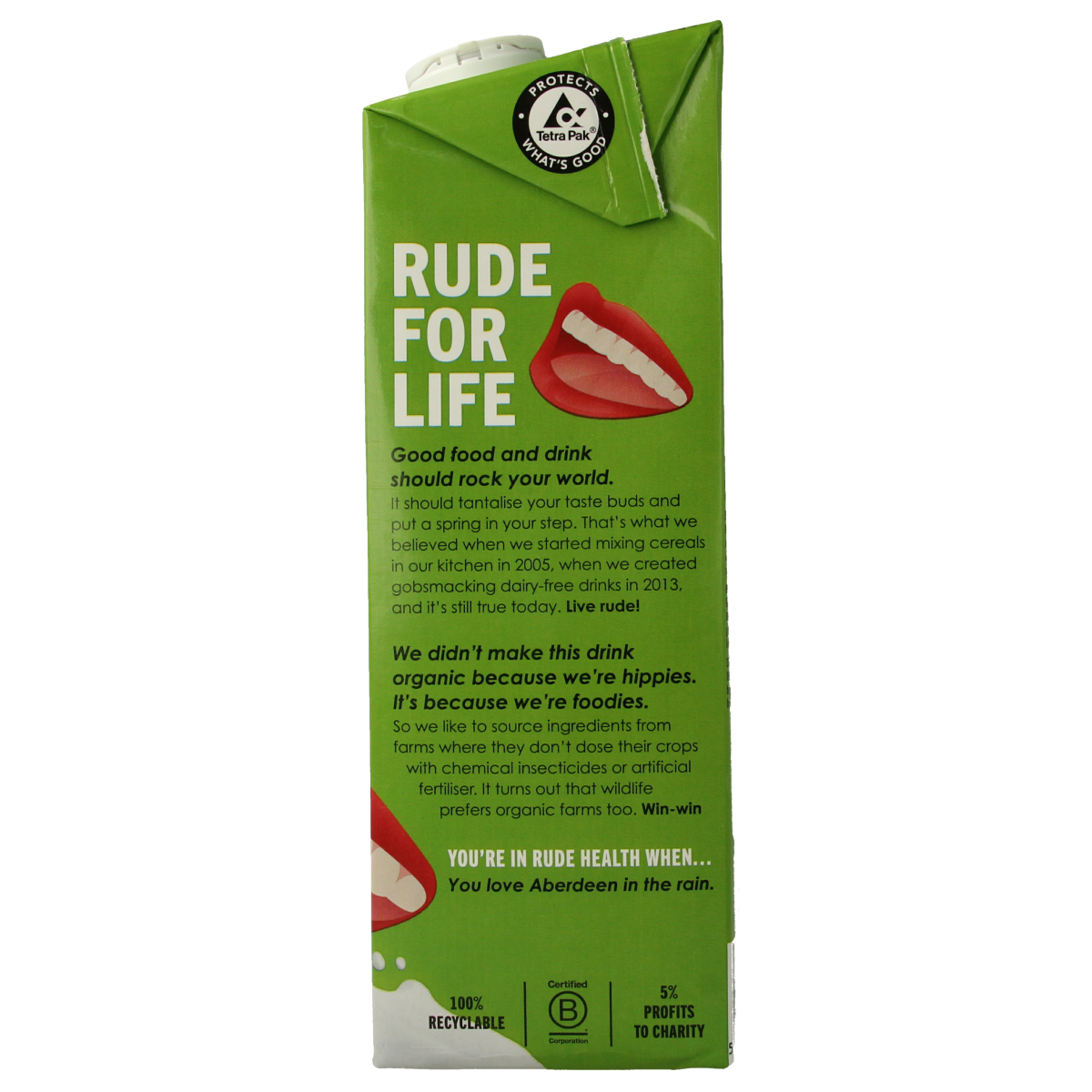 Rude Health Haverdrank organic drink in a 1-liter bottle, showcasing the natural label and branding on the product.