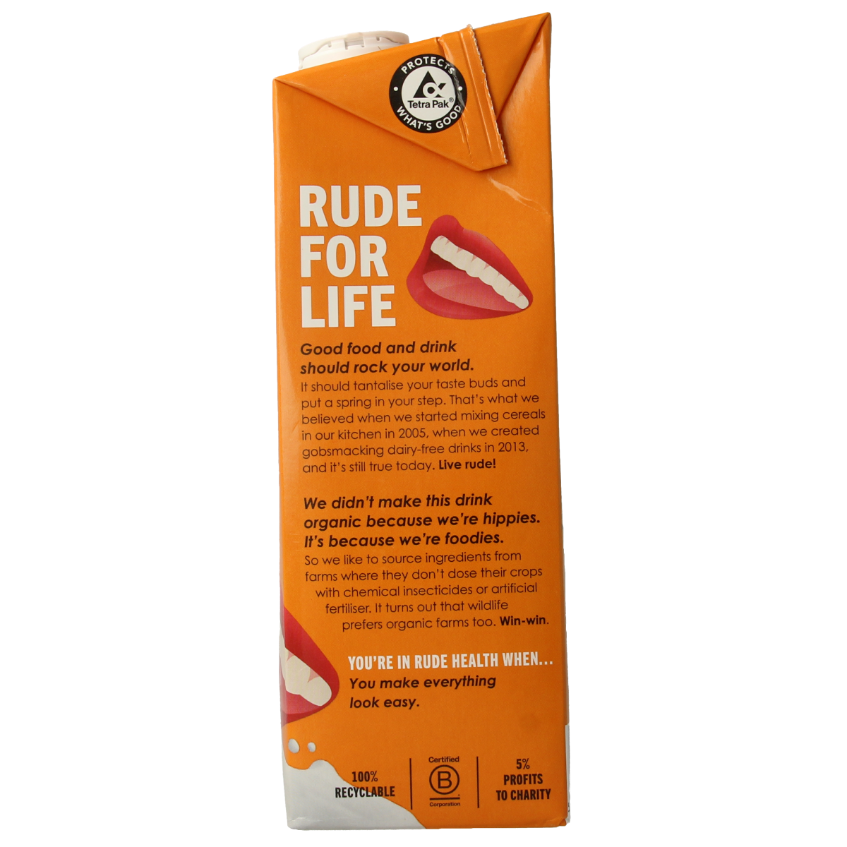 Rude Health Cashewnootdrank bio 1-liter plant-based nut drink in a glass bottle with a white label.
