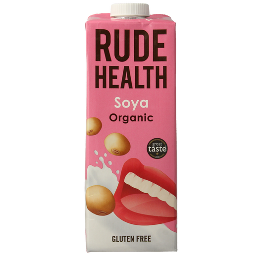 Rude Health bio soy drink in a 1-liter carton, natural soy beverage from the Dranken en Sappen category, with product label visible.