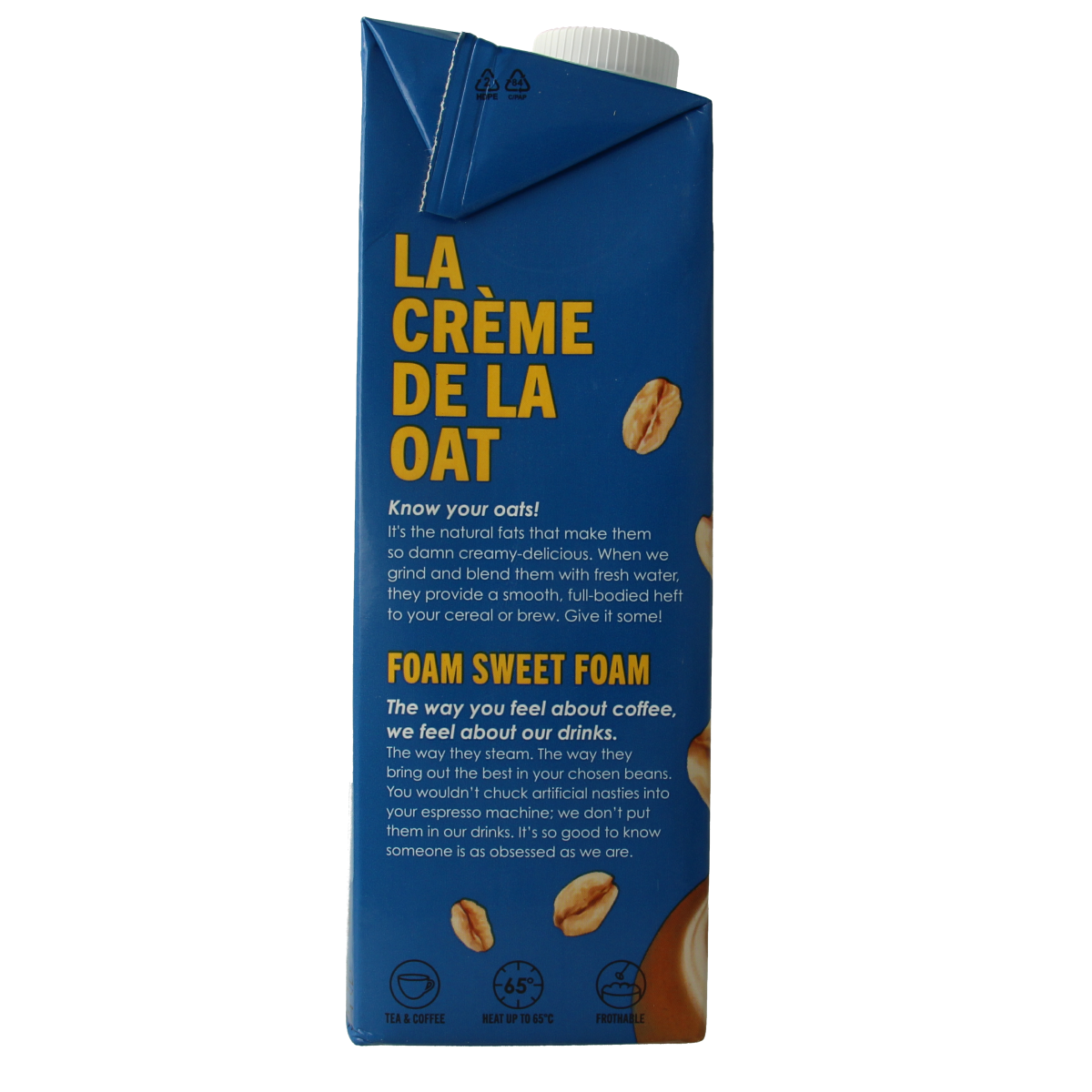 Rude Health Oat Barista plant-based milk in 1-liter carton, ideal for coffee and beverages, with a natural, creamy appearance.