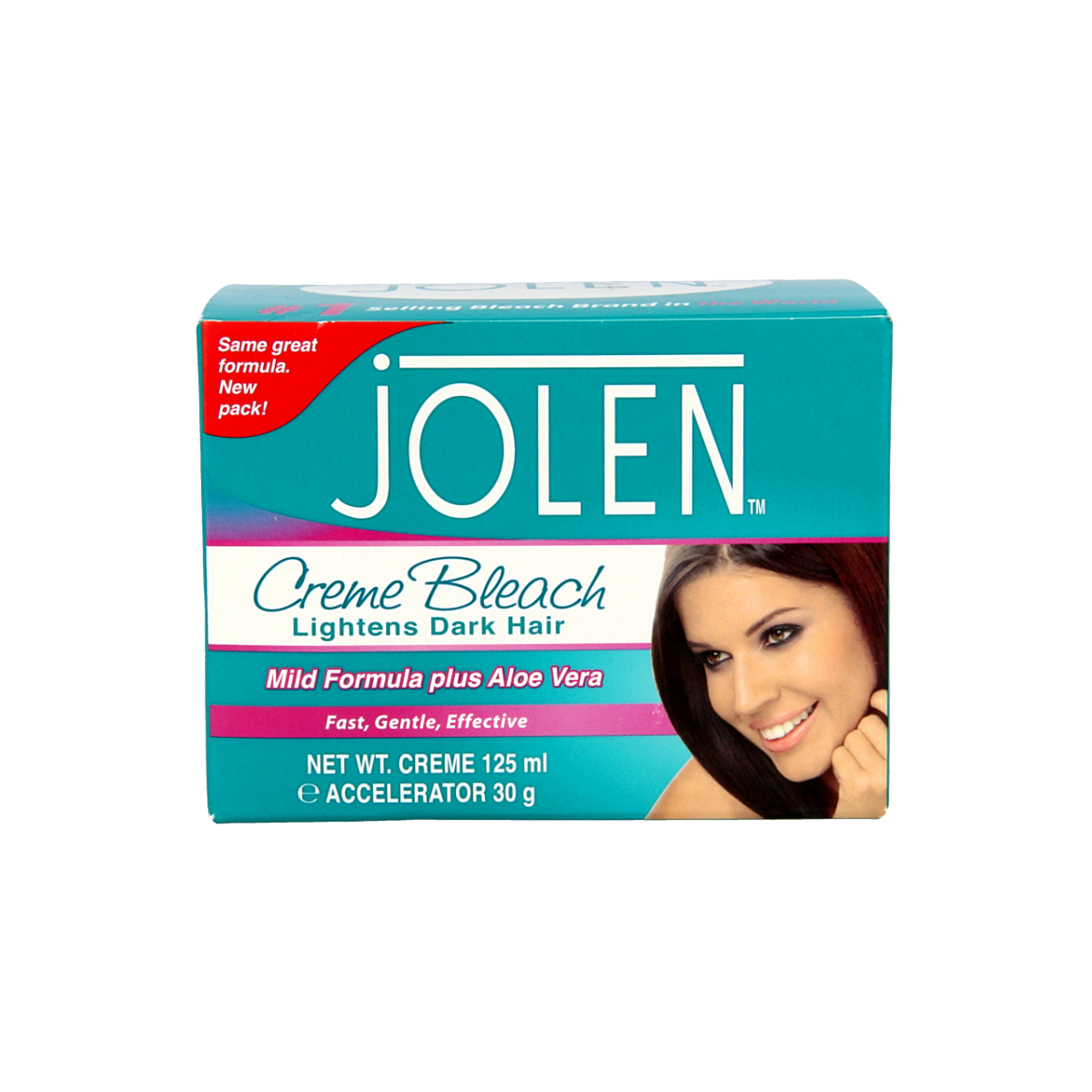 Jolen mild aloe vera creme bleach for hair coloring, 125ml tube, gentle hair lightening product with soothing aloe vera.