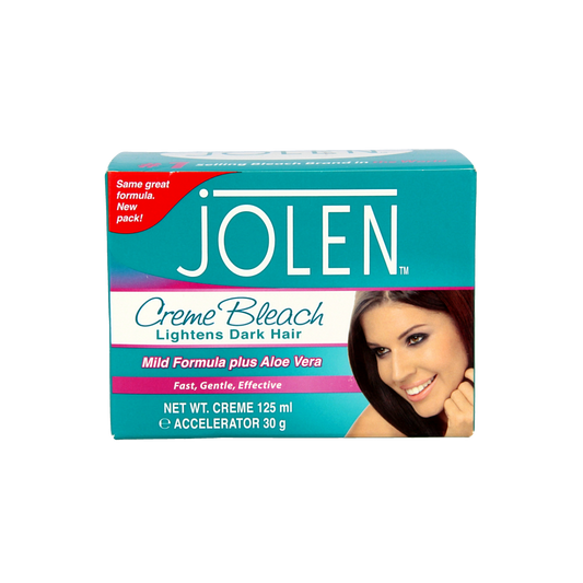 Jolen mild aloe vera creme bleach for hair coloring, 125ml tube, gentle hair lightening product with soothing aloe vera.