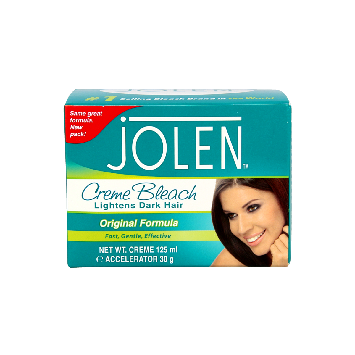 Jolen Ontkleuringscreme bleach cream for hair, 125ml, in a white tube with blue and yellow branding design.