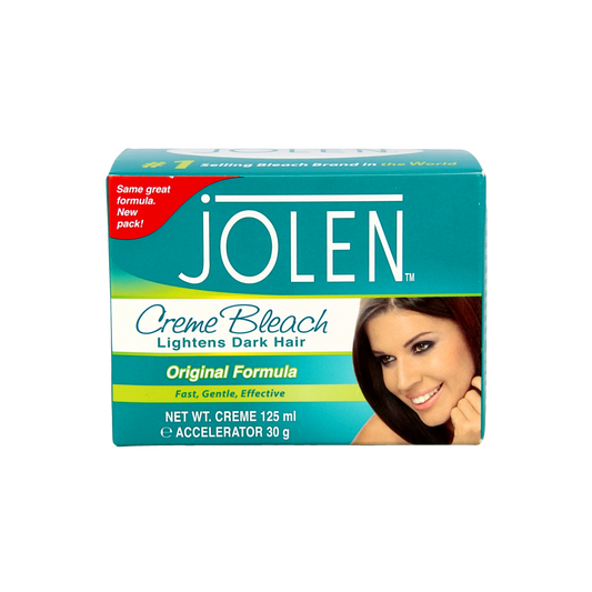 Jolen Ontkleuringscreme bleach cream for hair, 125ml, in a white tube with blue and yellow branding design.