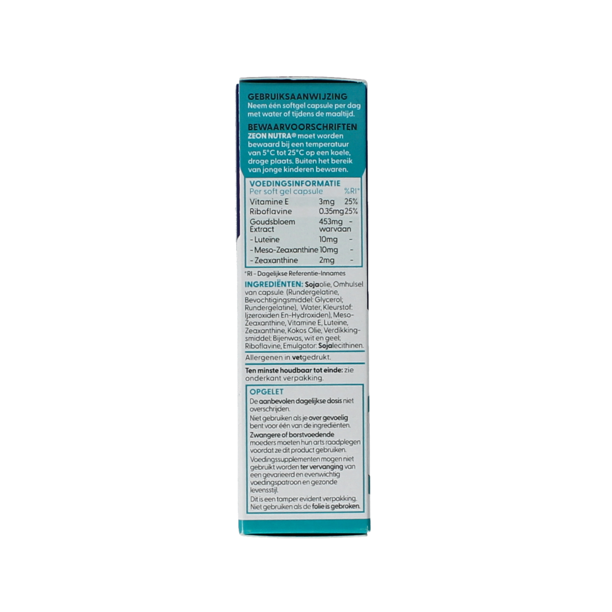 Zeon Nutra 30-capsule dietary supplement bottle with label showing nutritional information and brand logo.