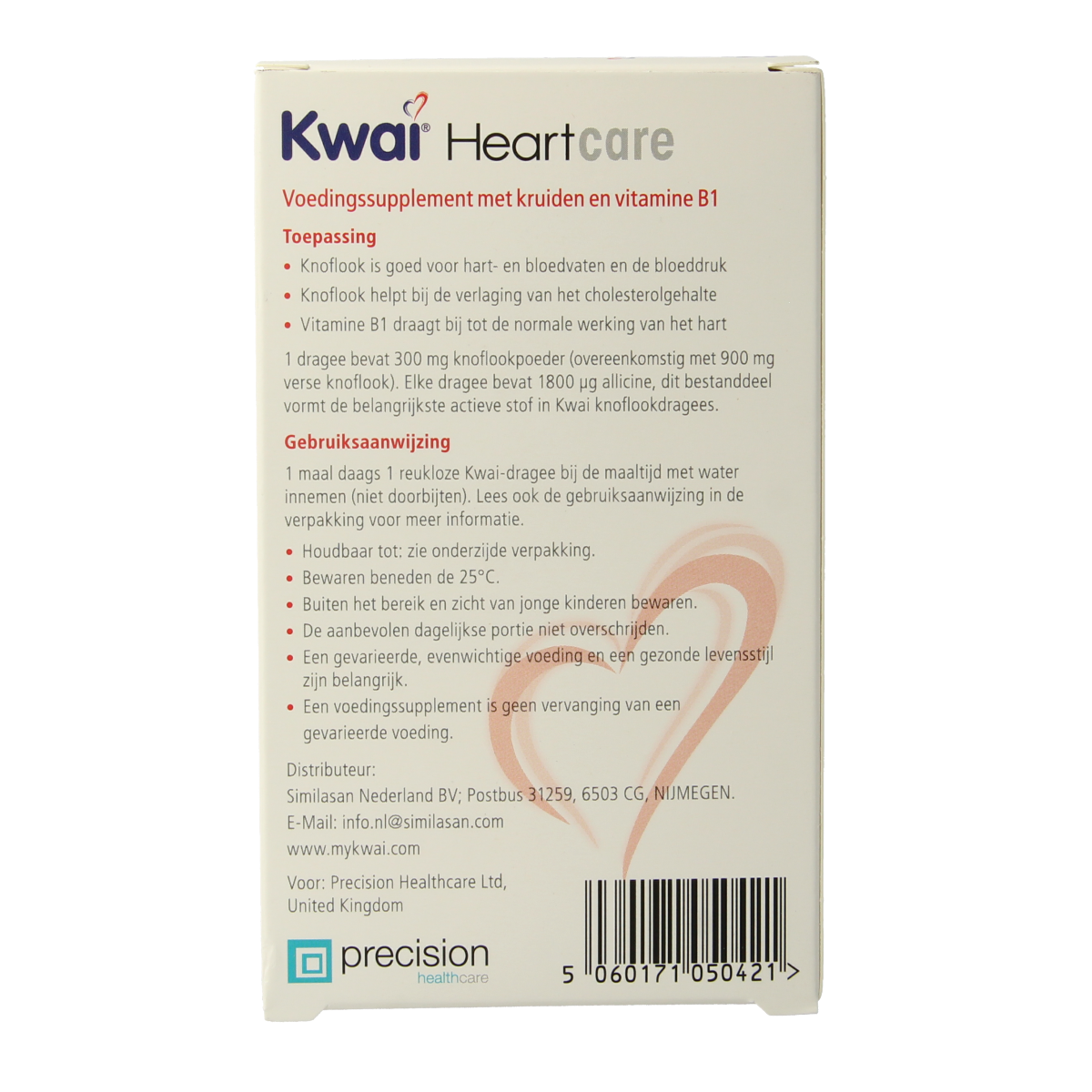 Kwai Heartcare knoflook dragees in a clear container, herbal supplement for cardiovascular health, natural garlic remedy.